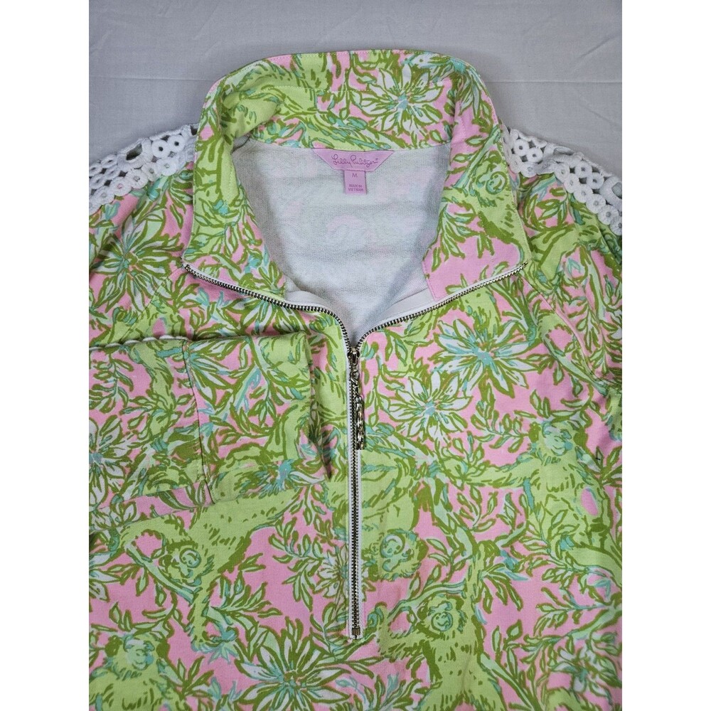Lilly Pulitzer Pullover Women Sz M Green Skipper Chimply Chic Monkey LIMITED ED
